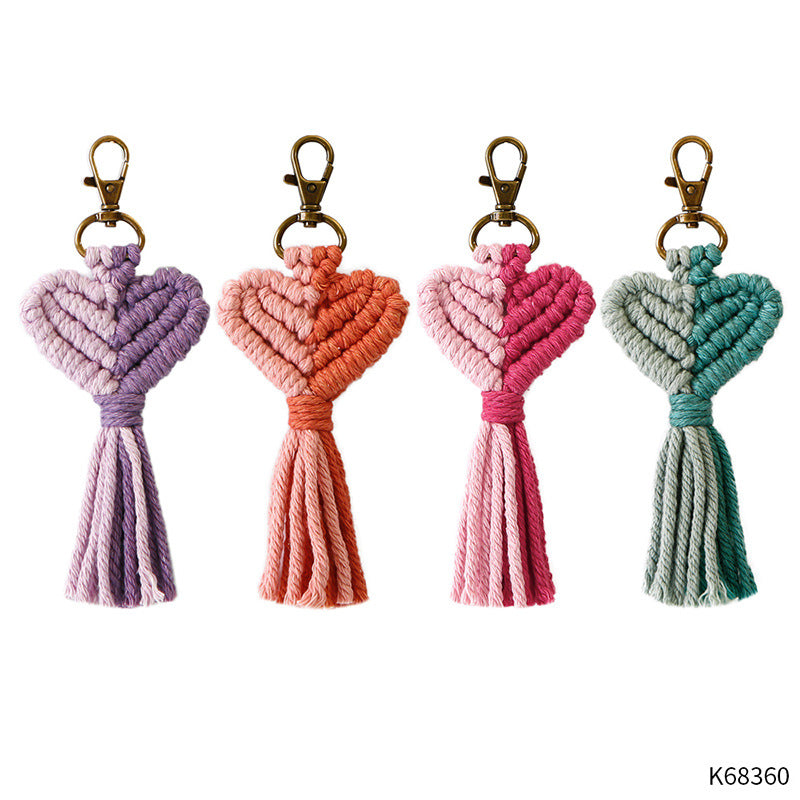 Llavero tejido a mano al por mayor del acollador de la cuerda del algodón de la forma del corazón